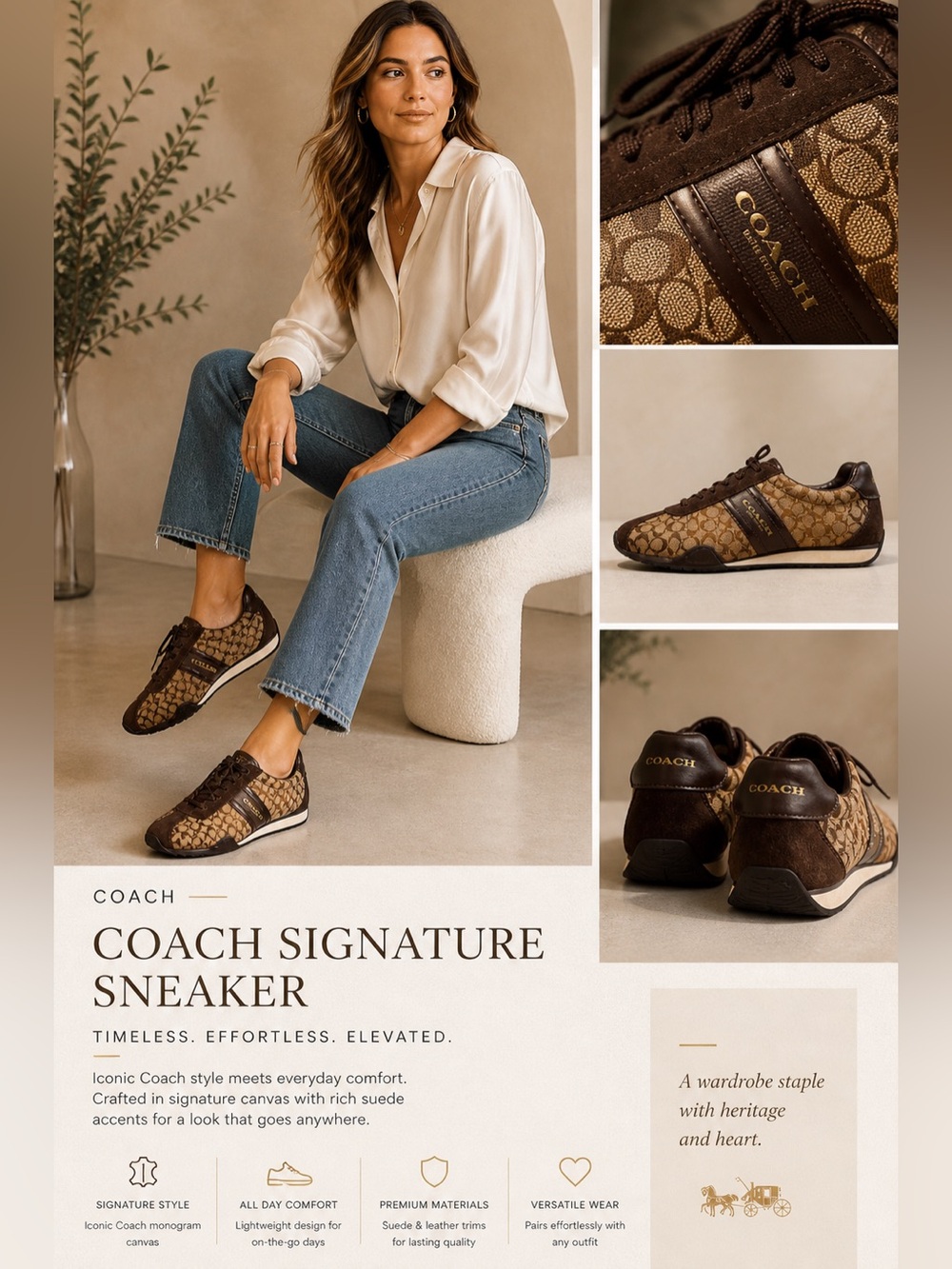 Coach Remonna Signature Sneaker Brown Logo Lace-Up Women’s Size 8